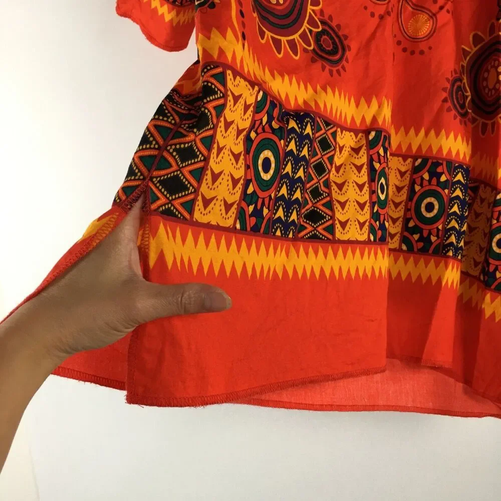 SPIRIT HALLOWEEN Dashiki Tribal Caftan SHIRT HIPPIE‎ ETHNIC ORANGE Men Sz L/XL